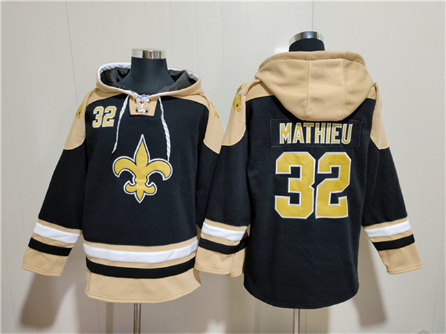 Men's New Orleans Saints #32 Tyrann Mathieu Black Ageless Must-Have Lace-Up Pullover Hoodie Men's New Orleans Saints #32 Tyrann Mathieu Black Ageless Must-Have Lace-Up Pullover Hoodie